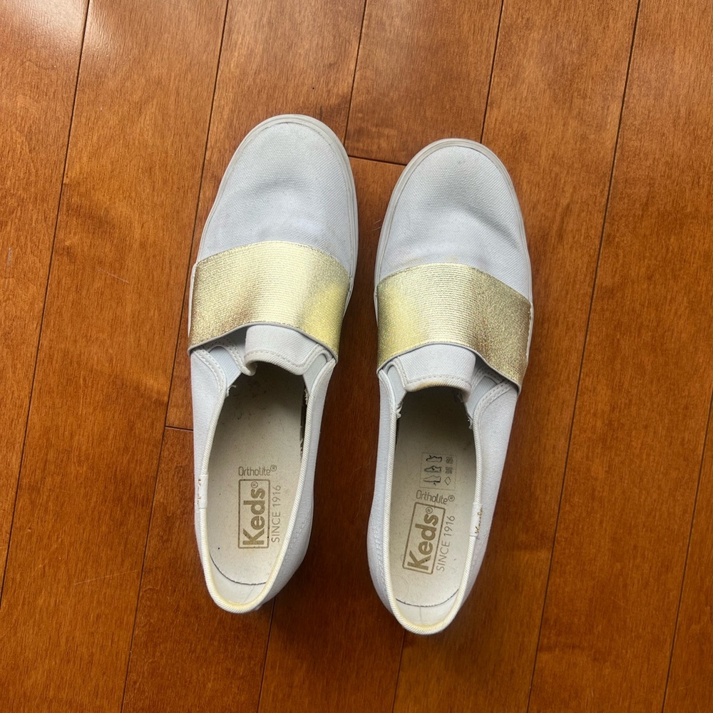 Keds White and Gold Slip-On Espadrilles